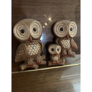 VTG Kitsche Foam Back Owl Family Wall Hangings 2 Retro Boho
